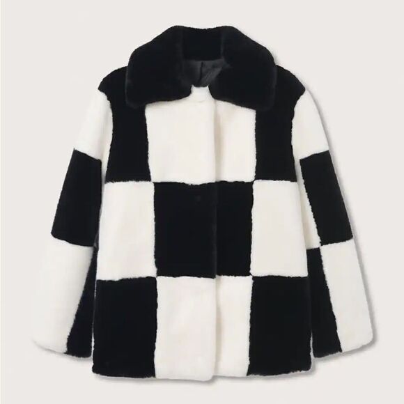 Mango Iconic Checked Fur Coat New - Picture 5 of 7